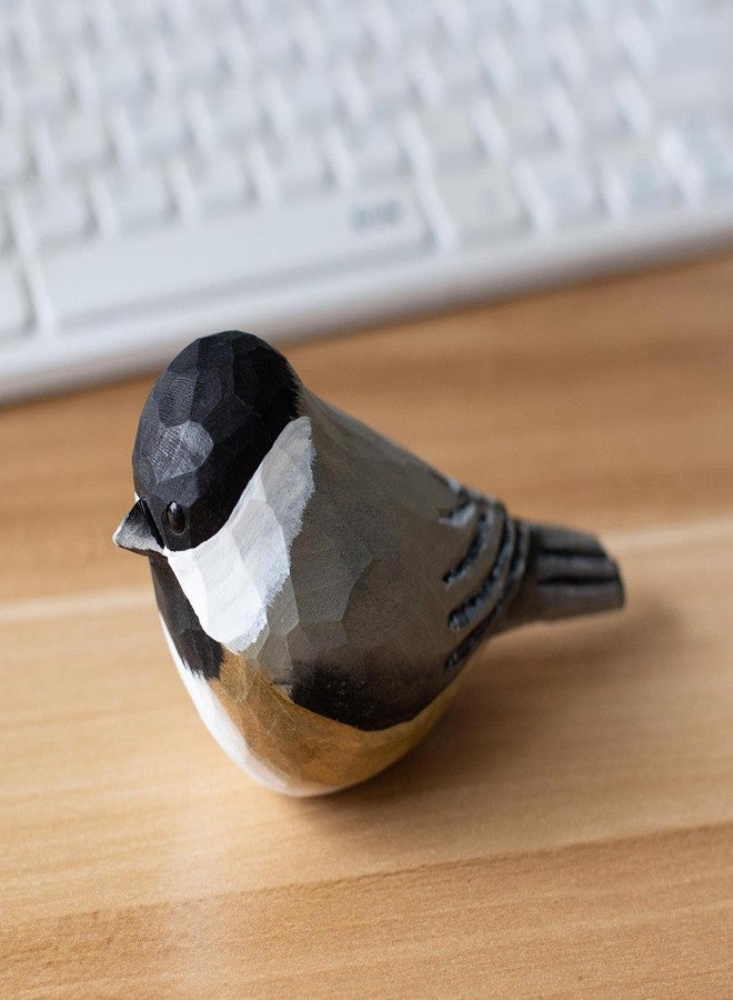 INF-STAR Handmade Black-Capped Chickadee Bird Figurine, Wooden Black-Capped Chickadee Carving, Unique Small Bird Statue for Home Décor or Collectible Gift - Image 2